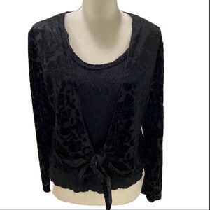 Elementz Black Velvet Tie Jacket With Matching Tank Top Floral Pattern